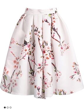 SHEIN White A-Line Midi Skirt with Pink Floral Print